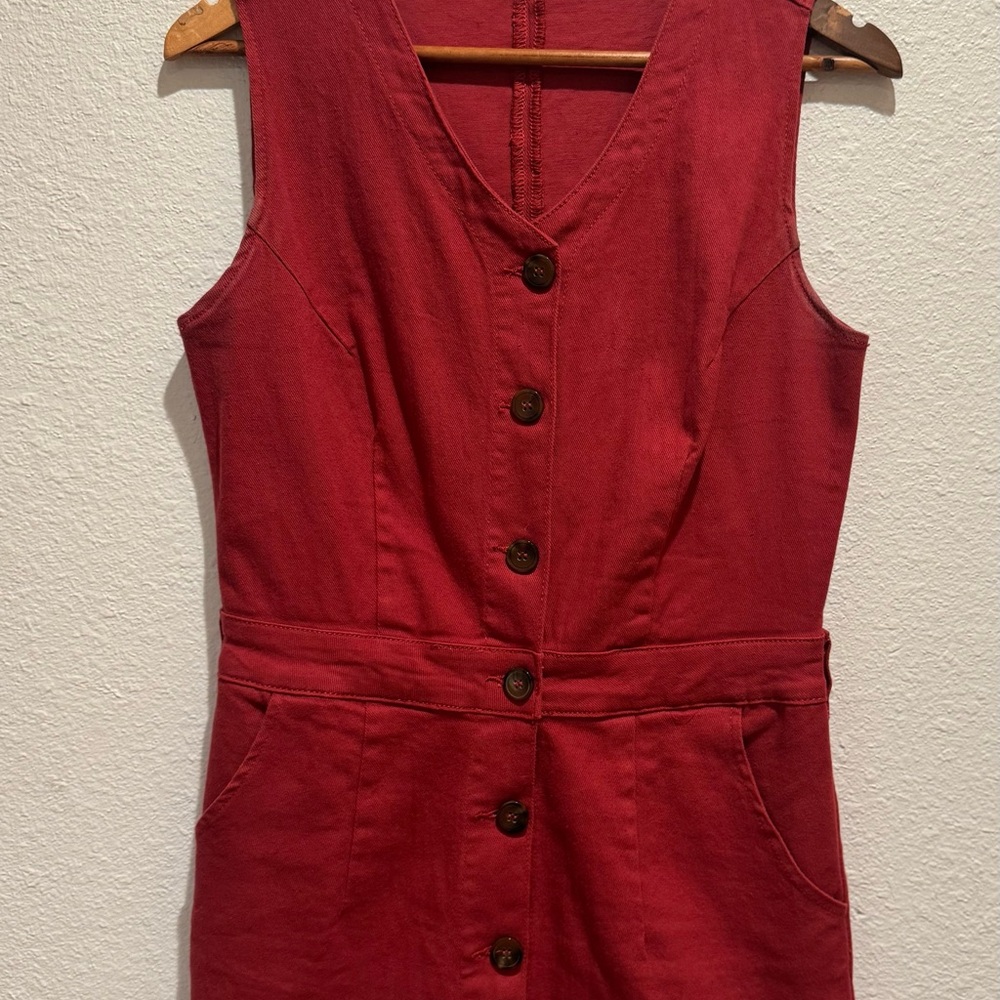Red Button-Up Sleeveless Dress Christmas holiday